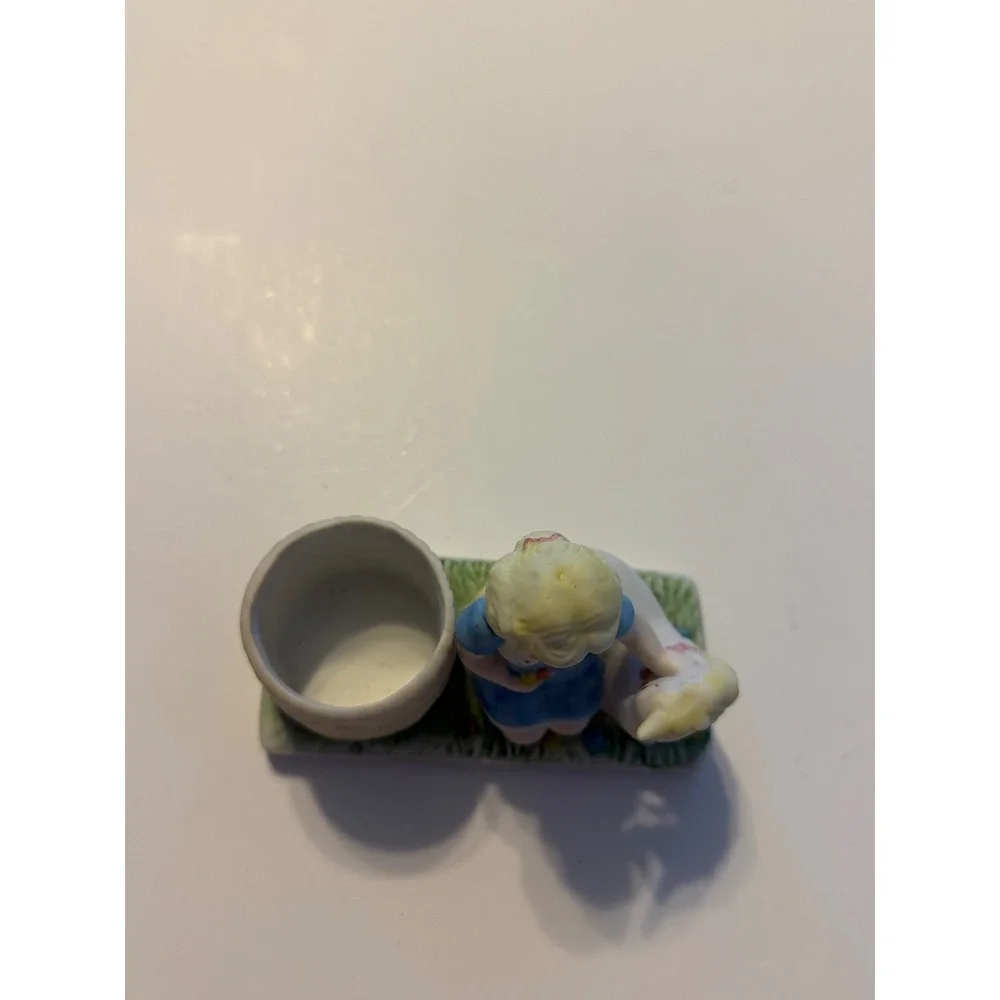 Vintage Ceramic Girl Unicorn Basket Holder Figurine 1985 WA‎ Made in Taiwan ROC